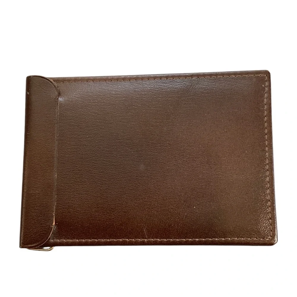 Meeker Men’s Brown‎ Leather Top Grain Cowhide Bifold Money Clip NWOT Vintage 80s